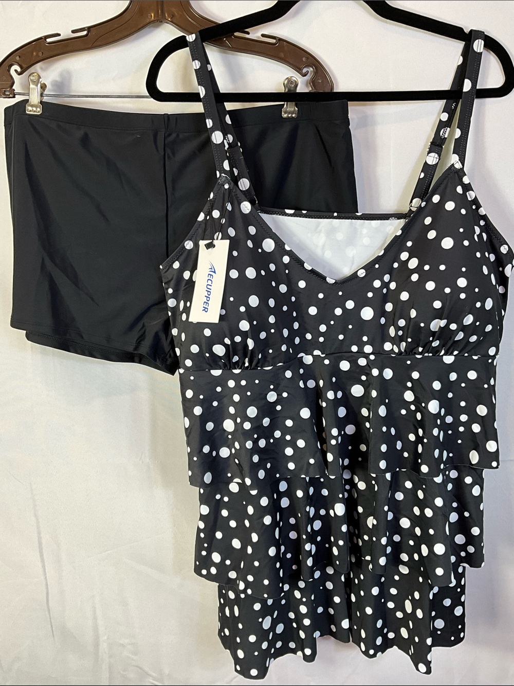 Ecupper Padded Sleeveless Polkadot Two Piece Tankini Short Set Size 5XL